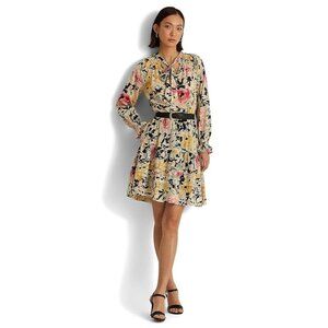 Lauren Ralph Lauren Floral Cotton Voile Dress Womens Size 16 Boho Prairie Work